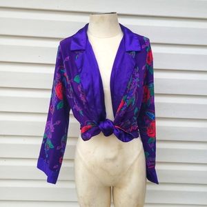 1980s Gold Label Victoria Secret Sleep Shirt Purple Paisley and Rose Print Small